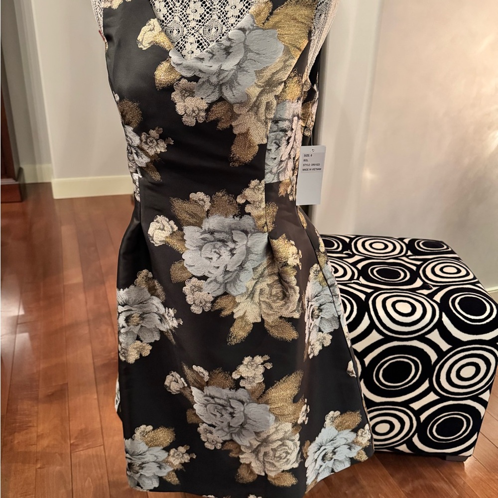Black and Gold Floral Fit n’ Flare Dress